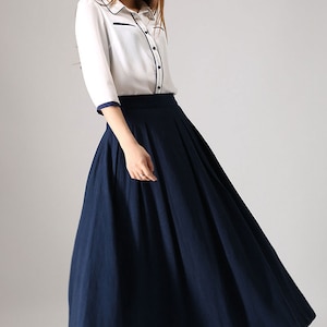 Pleated maxi skirt, Long linen skirt, Blue skirt, linen skirt, modern skirt, skirt with pockets, linen clothing, spring summer outwear 0855 image 4