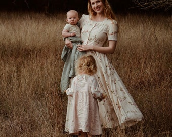 Floral Cottagecore dress, Modest Linen dress, Linen maxi dress, Shirtwaist dress, Short sleeve dress, Summer dress, House dress 2591#