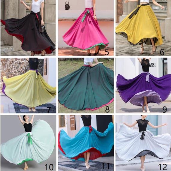 Turquoise Chiffon Maxi Skirt, Summer Reversible Chiffon