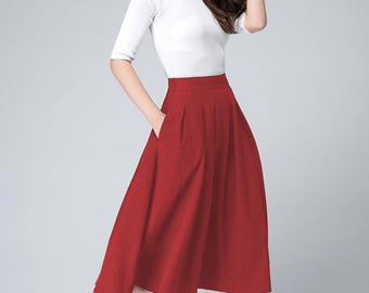 【BAON】Coils Pocket Pleated Midi Skirt Aivtalk Women High Waist Long Skirt with Slit Pockets Bow