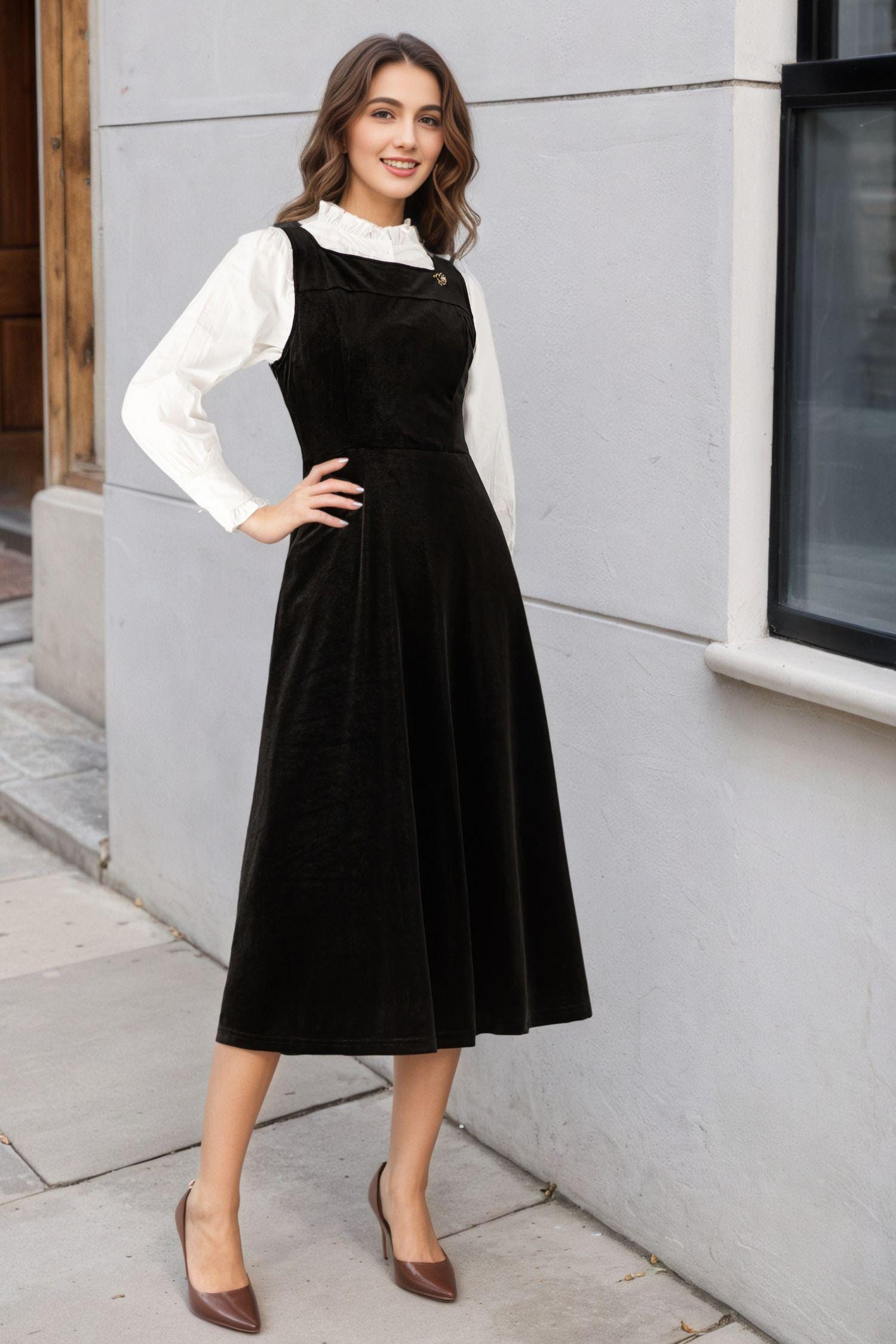 Long Black Pinafore Dress - Etsy Long Black Pinafore Dress - Etsy