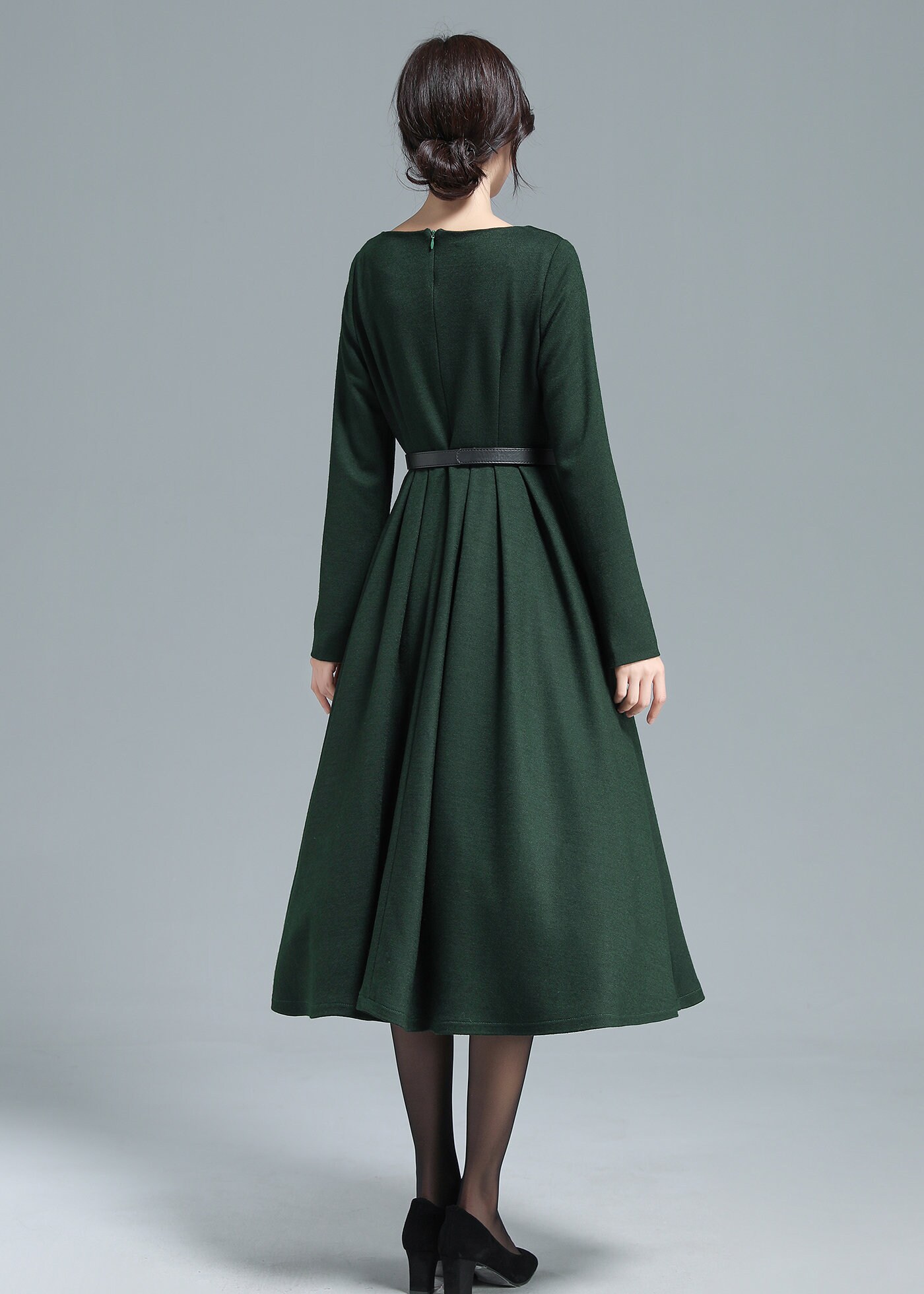 handmade long sleeve shirt dress in green 1455# – XiaoLizi