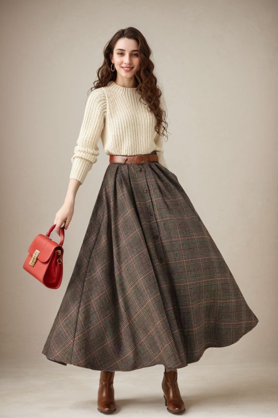 Wool Skirt, Long Wool Plaid Skirt, Tartan Wool Maxi Skirt Wool Skirt, Long Wool Plaid Skirt, Tartan Wool Maxi Skirt