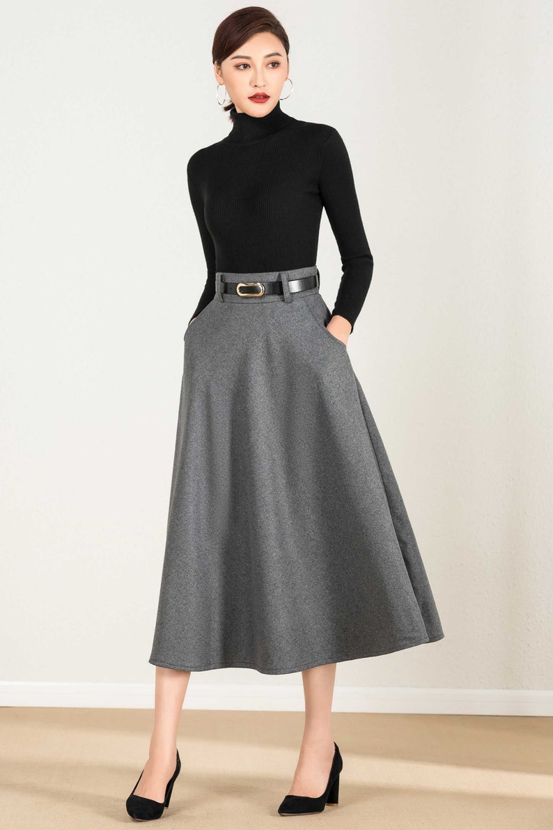 Wool skirt, Gray wool skirt, winter skirt women, Long skirt, A Line skirt, high waisted skirt, Wool skirt women, Xiaolizi 2428 Gray