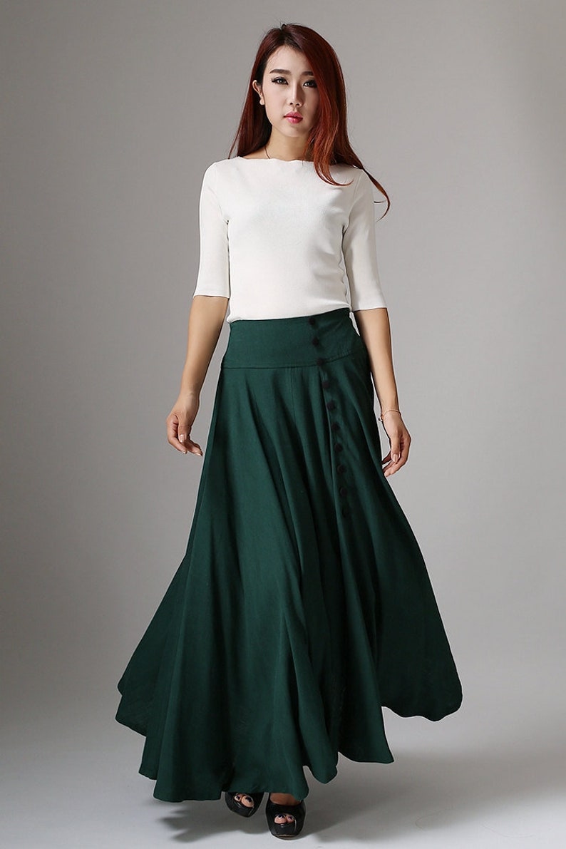 Buttoned front Cotton Linen Maxi skirt Linen skirt Circle Etsy