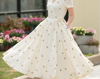 Floral Wrap Midi Linen dress 5835 Floral Wrap Midi Linen dress 5835