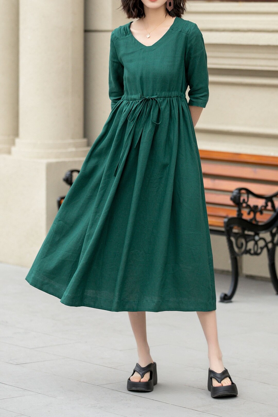Sleeveless Midi Linen A - Line Regular Casual Dress lal0799ll
