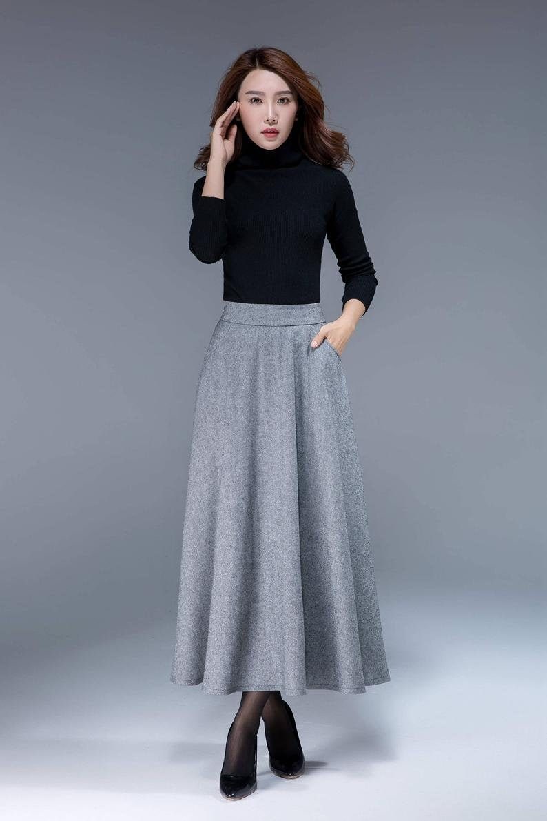 Long Wool Skirt, Black Wool Skirt, A Line Skirt, Vintage 1950s Maxi Wool Skirt, Women Skirts, Autumn Winter Wool Skirt, Handmade Skirt 1088 Long Wool Skirt, Black Wool Skirt, A Line Skirt, Vintage 1950s Maxi Wool Skirt, Women Skirts, Autumn Winter Wool Skirt, Handmade Skirt 1088
