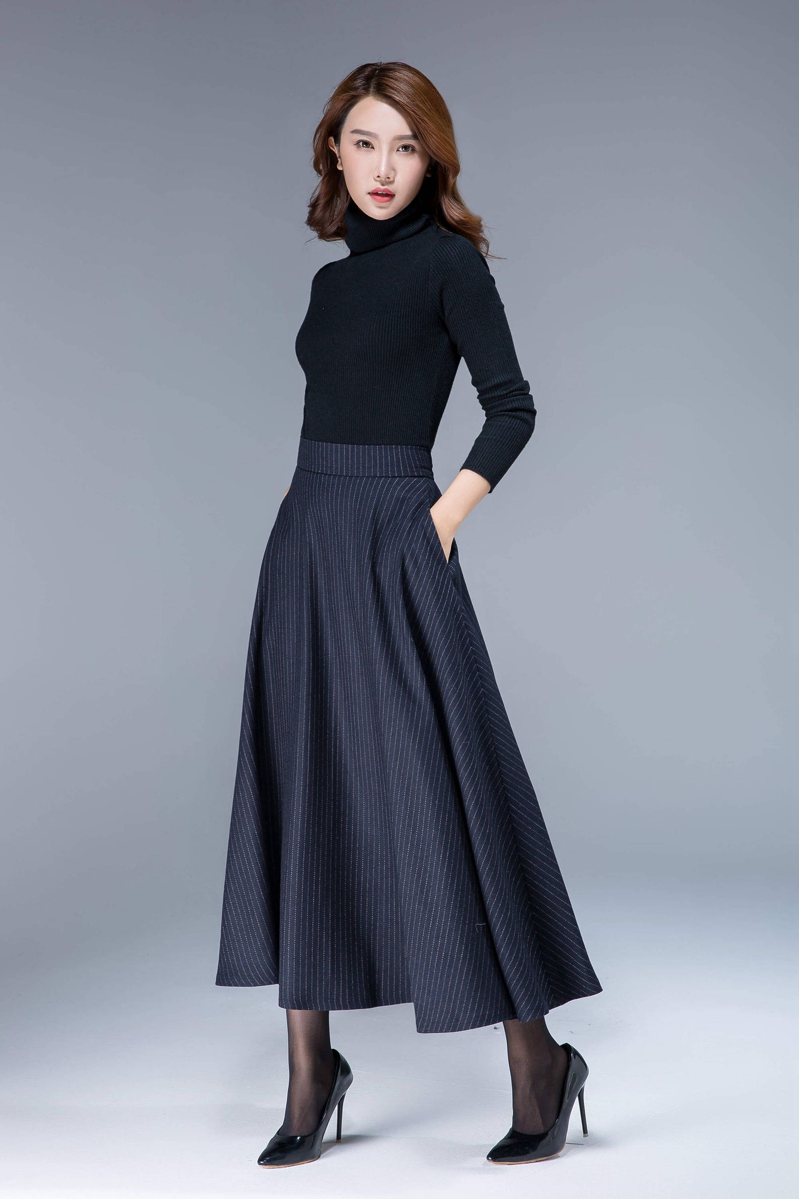 A Line Stripe Maxi Wool Skirt High Waisted Skirt Long Skirt | Etsy