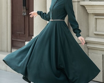 Abito in lana, abito lungo in lana, abito in lana da donna, abito