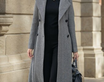 Cappotto Lungo In Misto Lana Da Donna – Elegante, Con Cintura E Risvolto, Perfetto Per L'inverno