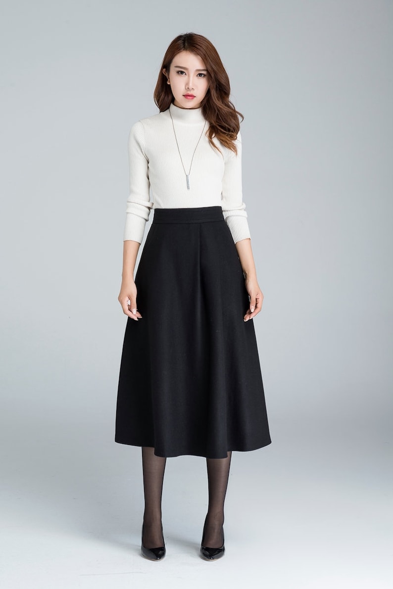 A line Midi skirt, Midi wool skirt, wool skirt, woman skirt, black winter skirt, fitted skirt, handmade skirt, warm winter skirt 1636 image 3