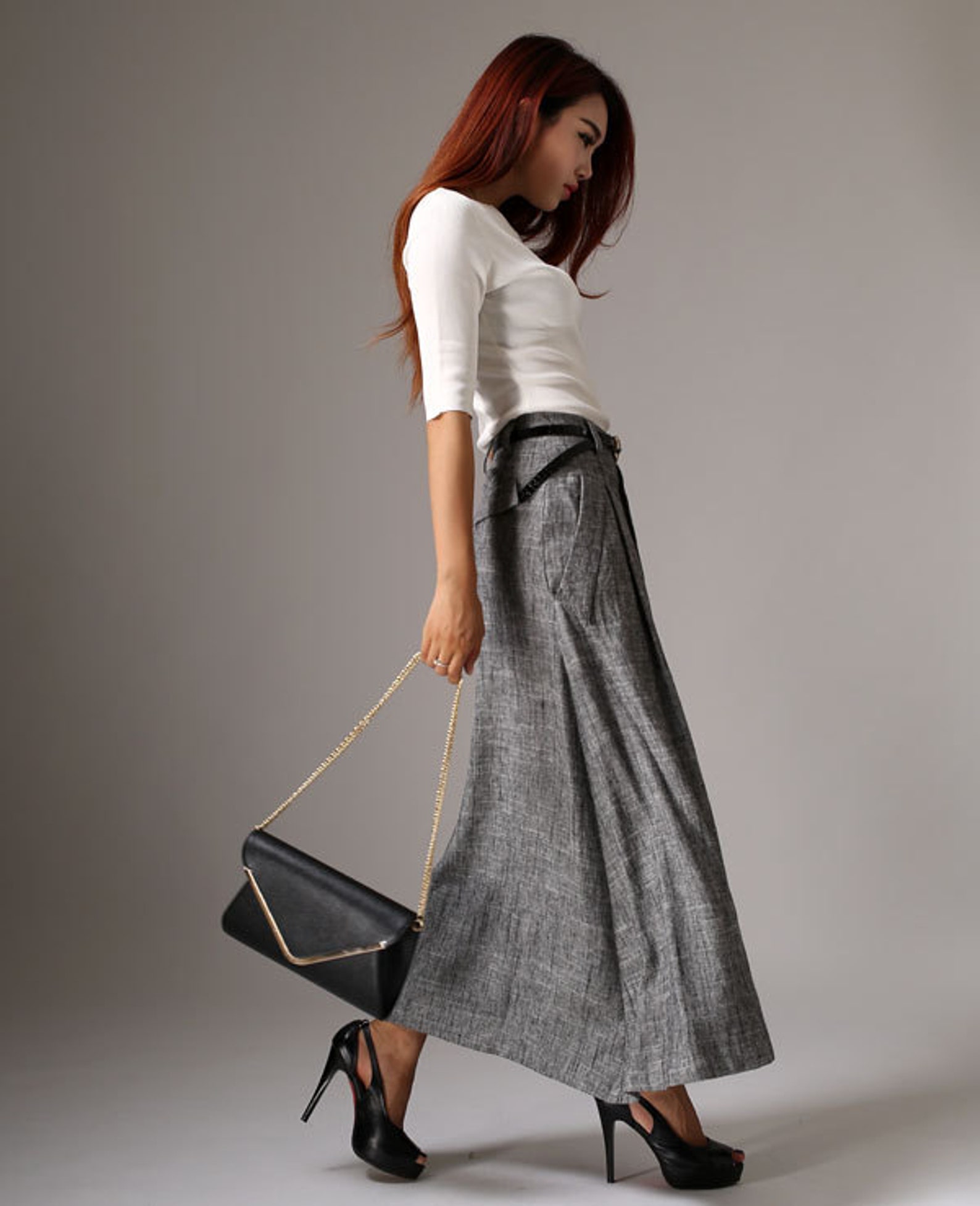A Line Maxi Skirt, Linen Skirt, Long Linen Skirt, Gray Skirt, Ladies ...