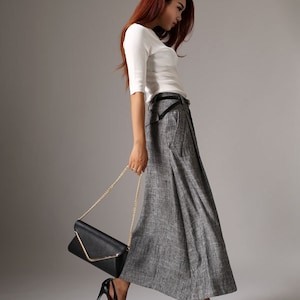 A Line Maxi skirt, Linen skirt, Long Linen skirt, gray skirt, ladies skirts, pocket skirts, Summer spring outfit, custom skirt 1039 image 3