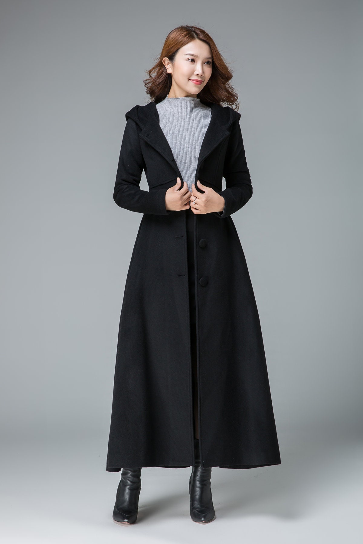 Jueshanzj Womens Winter Long Wool Coat with Hood