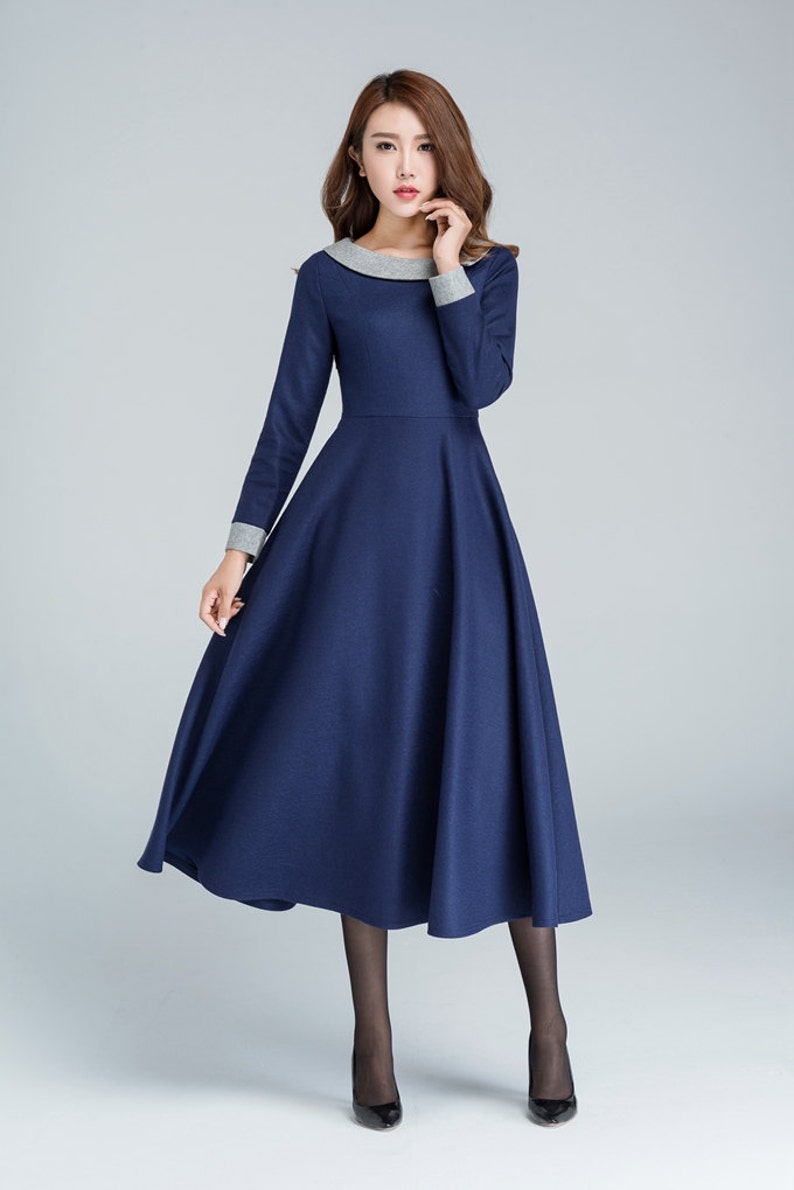 Blue wool dress midi dress winter dress party dress modern Etsy
