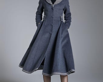 Wool Coat Women, Flare Wool Coat, Fit and Flare Midi Coat Wool Coat Women, Flare Wool Coat, Fit and Flare Midi Coat