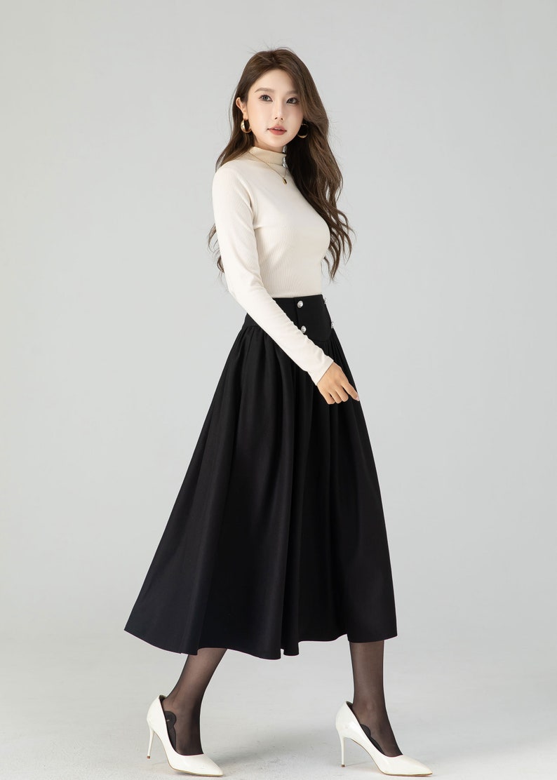 Wool Skirt, Midi Wool Skirt, Swing Pleated Wool Skirt, Black Wool Skirt ...