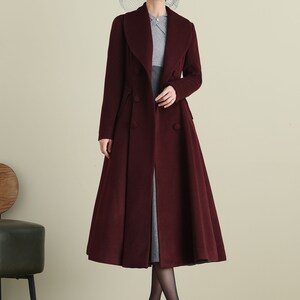 Green Long Wool Coat, Wool Princess Coat, Wool Coat Women, Winter Coat Women, A-Line swing Wool Coat, Warm Wool Coat, Handmade Coat 3881 Wine Red