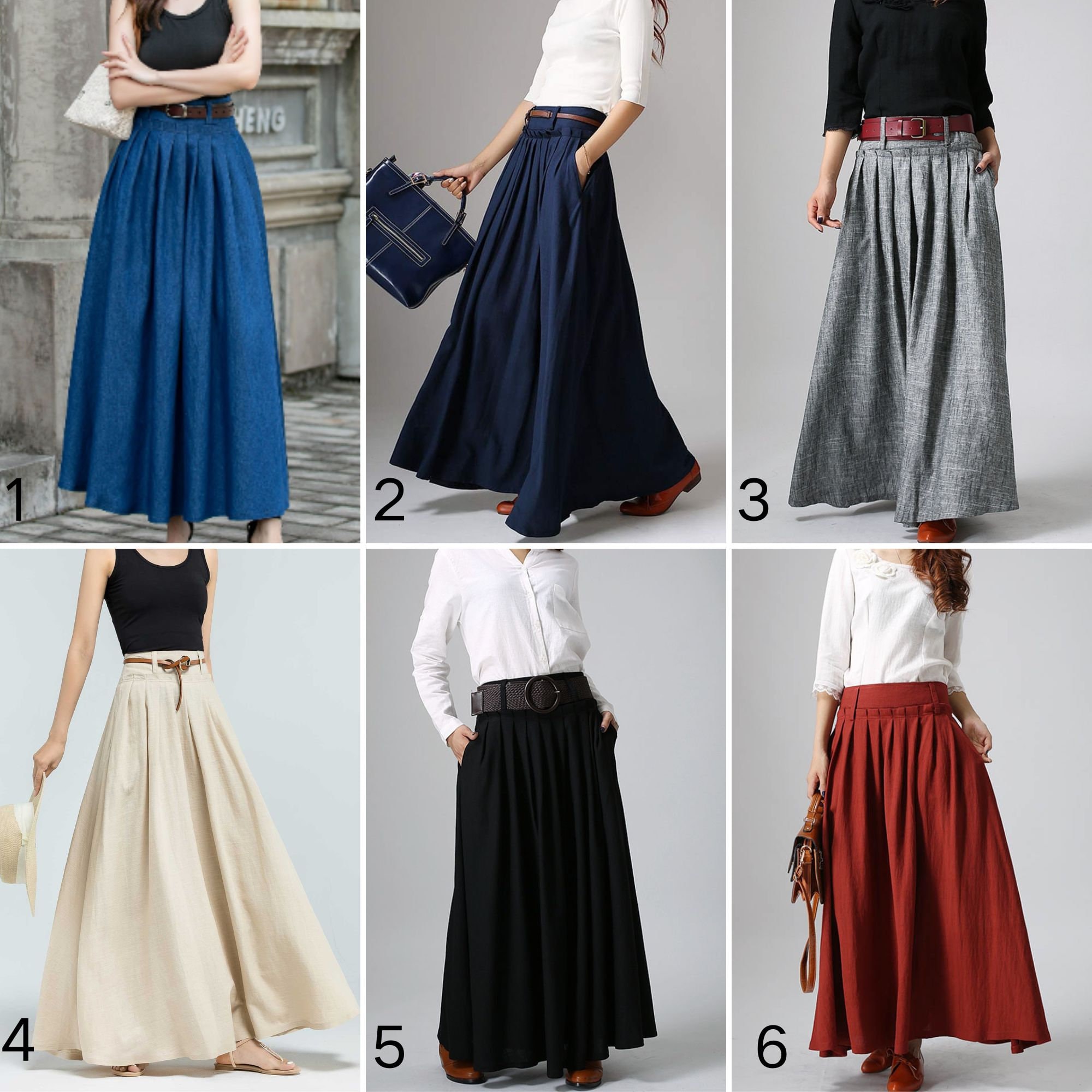Swing Long Denim Maxi Skirt for Women, Blue Walking Skirt