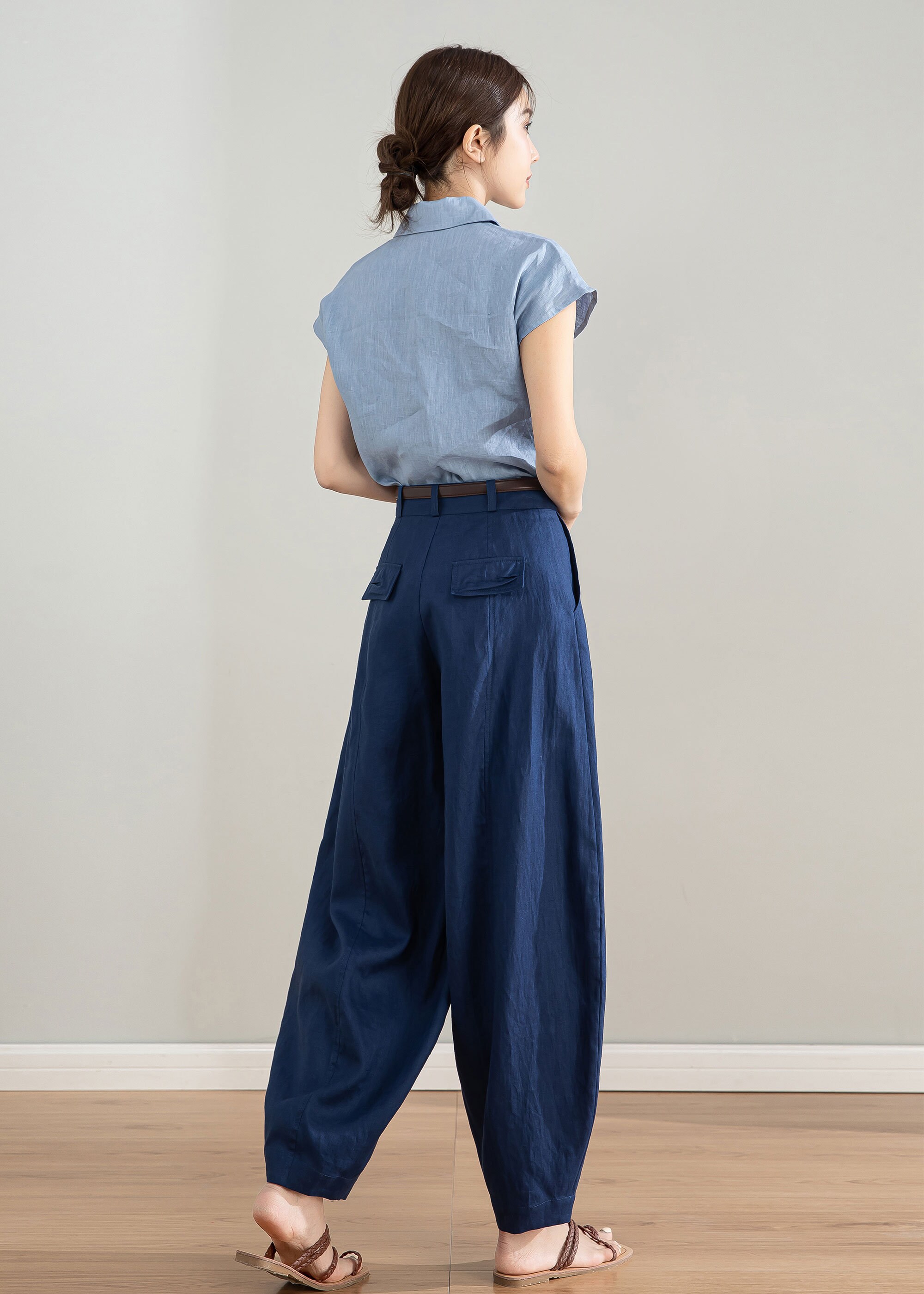 【BAON】[BAONHOUSE] Fly wide pants Linen ver Linen Pants Women Comfy Baggy Wide Leg Pants Summer Flowy