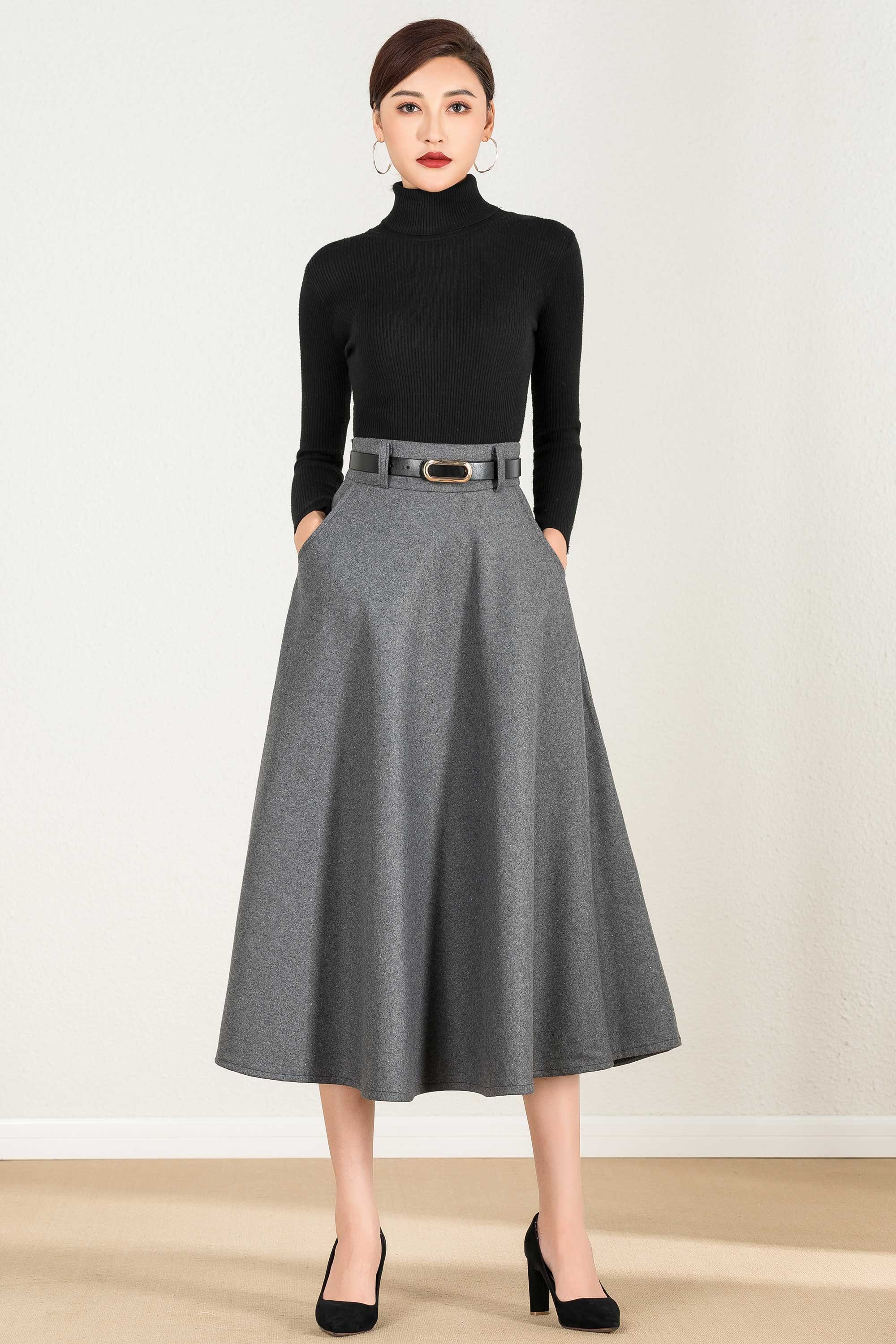 Wool Skirt Gray Wool Skirt Winter Skirt Women Long Skirt A Etsy Canada