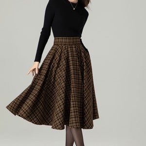 Jupe midi à carreaux en laine, Jupe trapèze en laine, Jupe cercle en laine, Jupe hiver automne femme, Jupe taille haute en laine, Jupe en laine tartan rétro 4498 image 5