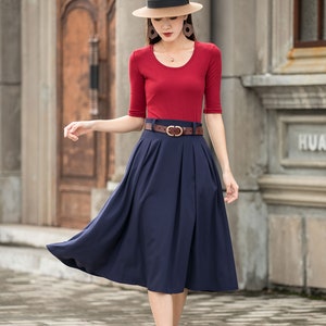 Pleated swing midi skirt, Midi Linen Skirt, Swing Linen Skirt With Pockets, Womens Skirt, A Line skirt, Xiaolizi, Handmade skirt 2882 4-Blue