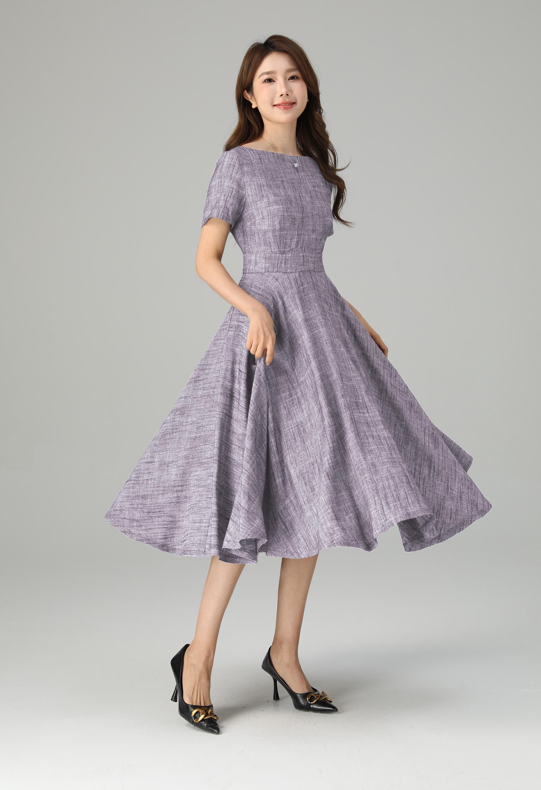 grey and purple dress Linen Summer Flare group:K2009