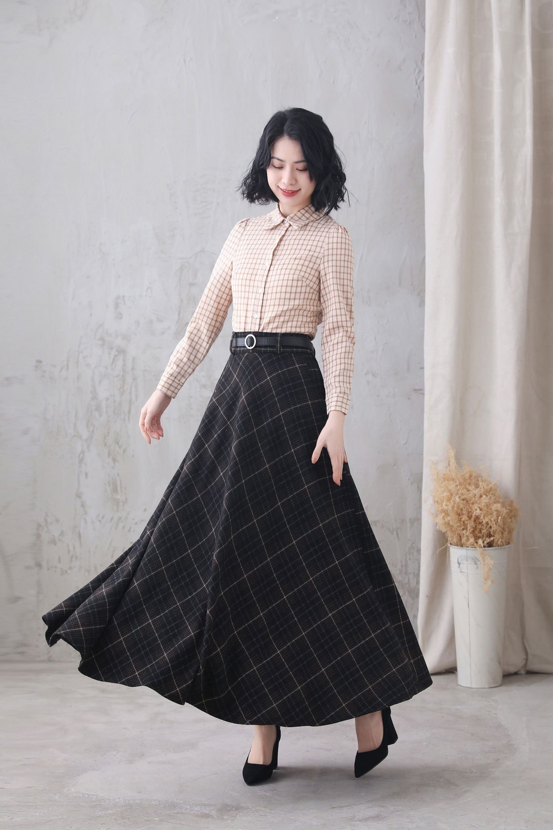Tartan Long Wool Skirt Women, Wool Maxi Skirt, Plaid Wool Tartan Long Wool Skirt Women, Wool Maxi Skirt, Plaid Wool