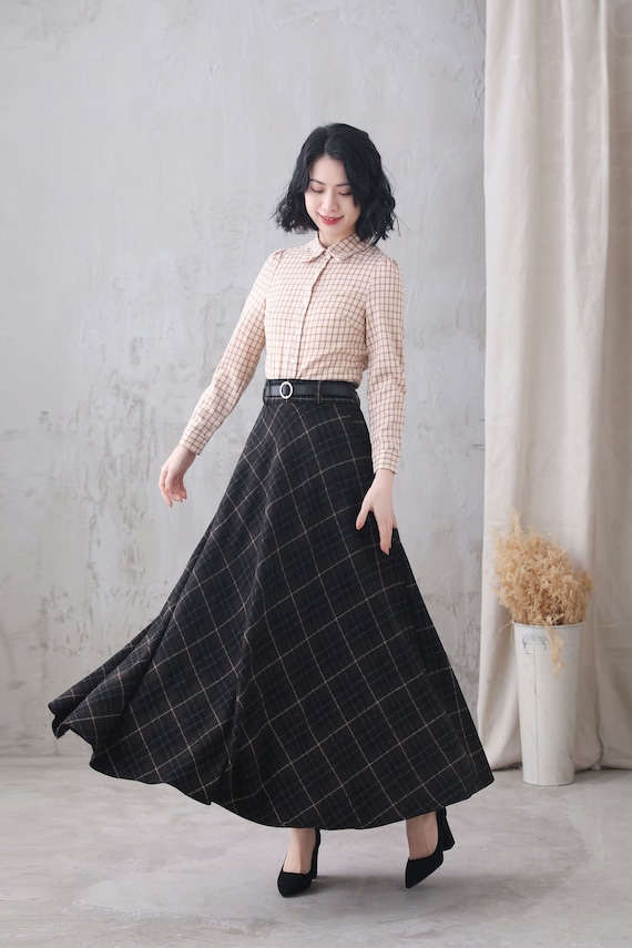 Plaid Wool Maxi Skirt Women 4680 Plaid Wool Maxi Skirt Women 4680