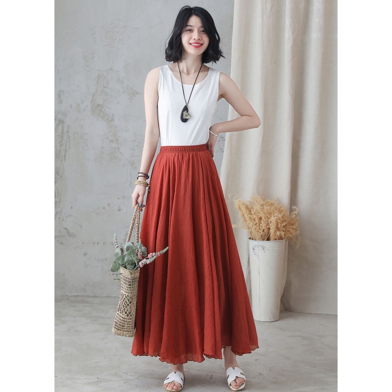 Long Maxi Skirt for Women, Bohemia Pleated Skirt, Circle Skirt, Plus Size Cotton Skirt, Retro Flowy Swing Skirt, Full Summer Skirt 2744 image 6