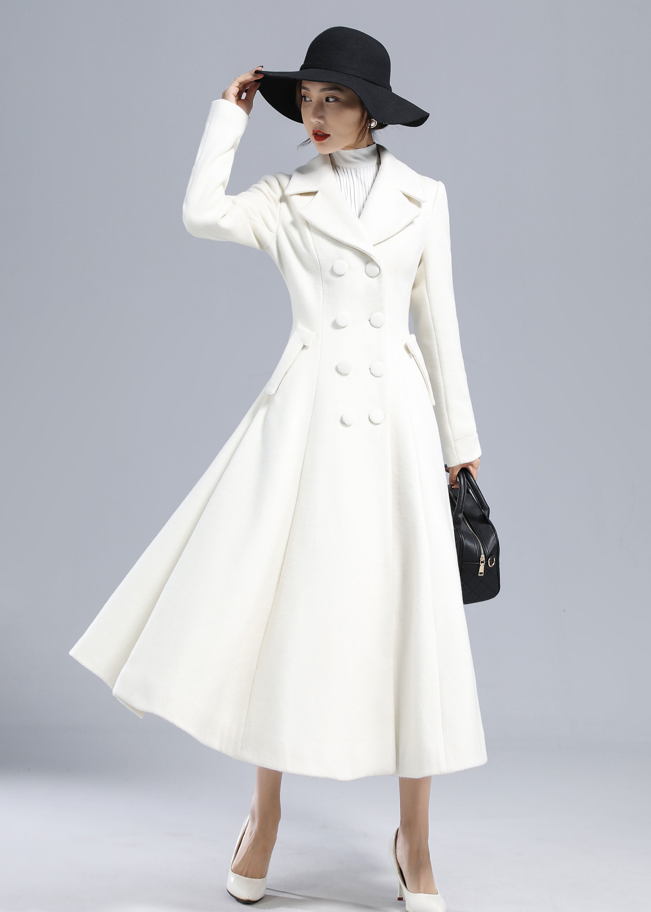 White Long Wool Coat Winter Wedding Coat Retro Fitted Coat Etsy UK