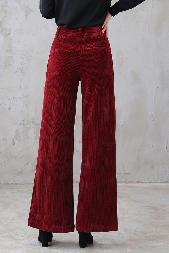 Pantalones Casuales de pierna ancha Palazzo de Cintura alta para Mujer  Primavera Verano con bolsillos, 2- Vermelho, XX-Large