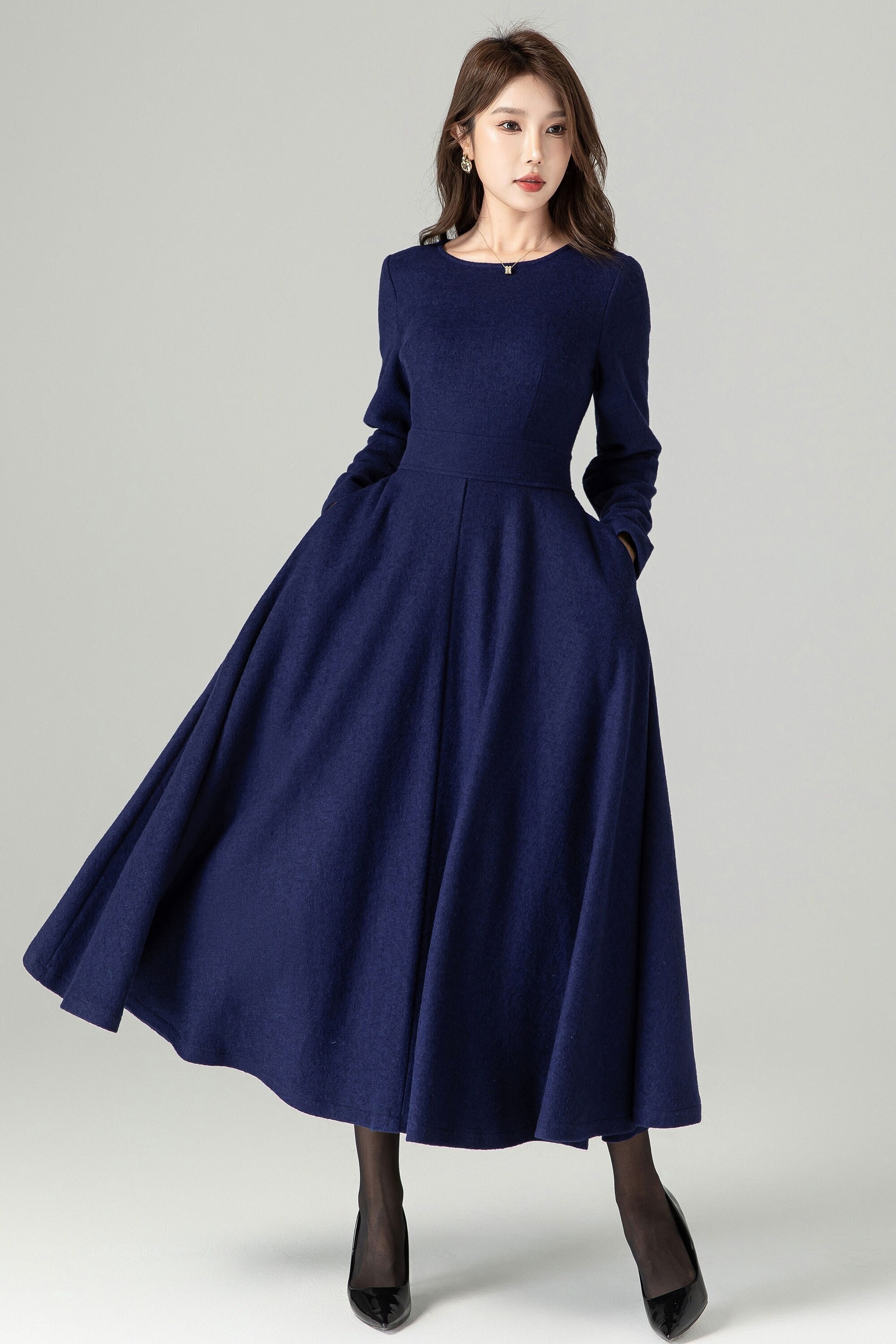 Wool Dress, Maxi Wool Skirt, Fit and Flare Dress, Blue Wool Dress, Womens Wool Dress, Swing Dress, Autumn Winter Dress, Xiaolizi 4493 Wool Dress, Maxi Wool Skirt, Fit and Flare Dress, Blue Wool Dress, Womens Wool Dress, Swing Dress, Autumn Winter Dress, Xiaolizi 4493
