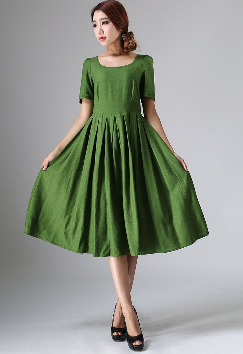 Puff Sleeve Scoop Neck Midi Dress 