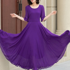 Women's Chiffon Dress, A Line Summer Chiffon Dress, Purple Boho Dress, Big Swing Dress, Circle Chiffon Dress, Ankle Length Dress 5116 image 6
