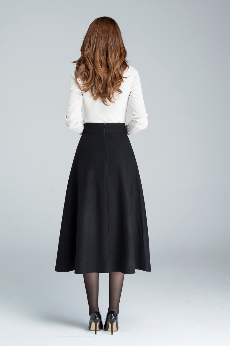 A line Midi skirt, Midi wool skirt, wool skirt, woman skirt, black winter skirt, fitted skirt, handmade skirt, warm winter skirt 1636 image 5