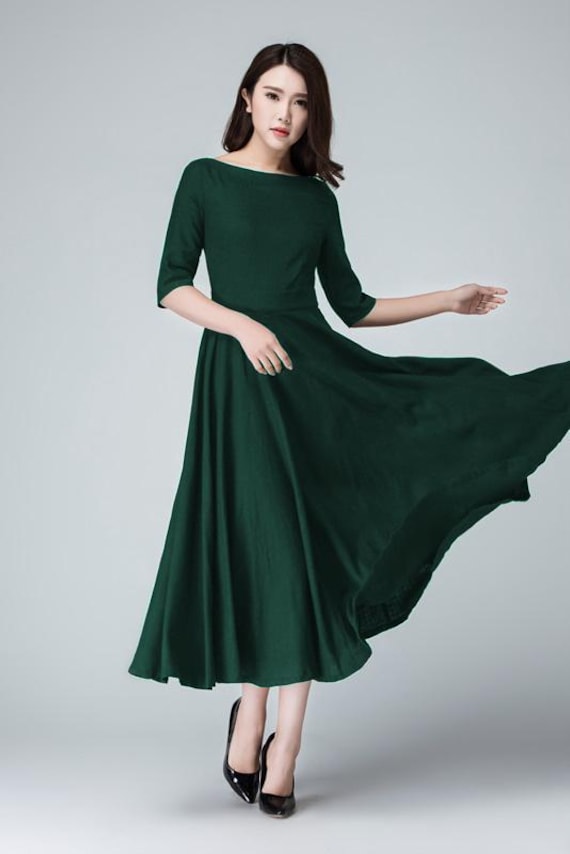dark green swing dress Retro Stage A Line 1950s Bow Square Collar Swing Pinup Dress Dark Green, S main image 1