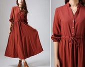 Casual linen shirt dress, womens maxi swing dress 0804# Casual linen shirt dress, womens maxi swing dress 0804#