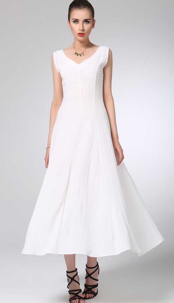 White Dress Linen Dress Maxi Dress Womens Dresses Summer Etsy