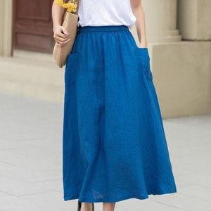 Linen skirt, Midi linen skirt, Blue linen skirt, A line skirt, Womens long linen skirt, Summer linen skirt, Custom skirt, Xiaolizi 4956 image 8