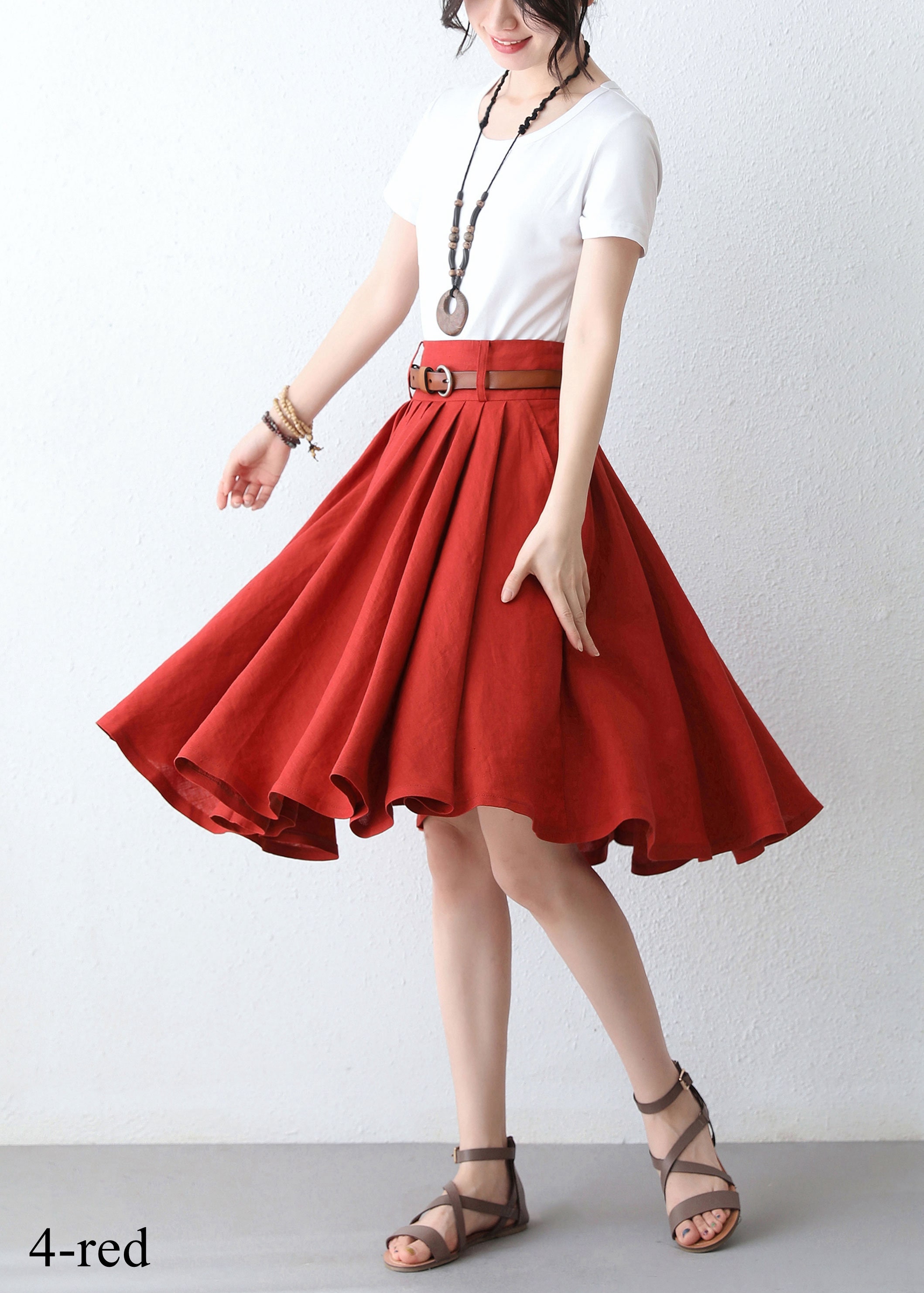Linen Full Circle Skirt With Pockets Pleated High Waist Skirt Etsy