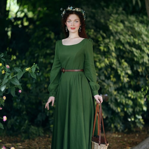 Long Sleeve Cottagecore Dress, Women Vintage Inspired Green Linen Dress, A-line Linen Maxi Dress, Modest Linen Dress, Spring Dress 2721# - Etsy Long Sleeve Cottagecore Dress, Women Vintage Inspired Green Linen Dress, A-line Linen Maxi Dress, Modest Linen Dress, Spring Dress 2721# - Etsy