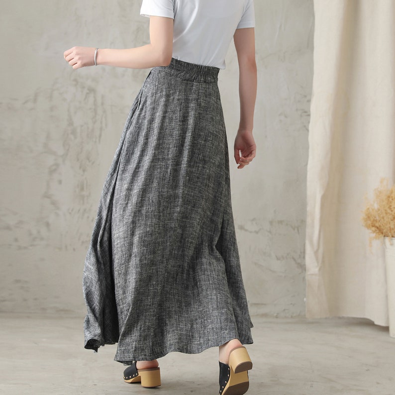 Long Linen Skirt, Grey Linen Maxi Skirt with pockets, A Line Full Skirt, Women's Summer Autumn Skirt, Minimalist skirt, Custom skirt 2822 image 5
