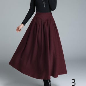 Vintage Inspired Long Wool skirt, Wool skirt women, High waist wool skirt, Winter wool skirt in brown, pleated wool skirt, Mod clothing 1642 3-Burgundy