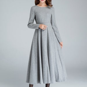 Long Sleeve Wool Dress, Gray Dress, Wool Dress, Woman Dress, Fit and ...