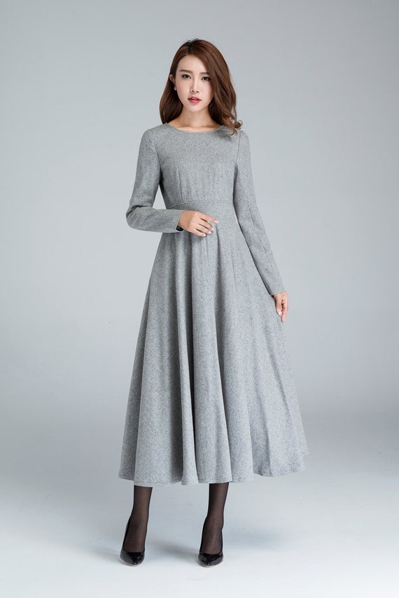 Gray Long sleeve Swing wool dress 1616 Gray Long sleeve Swing wool dress 1616