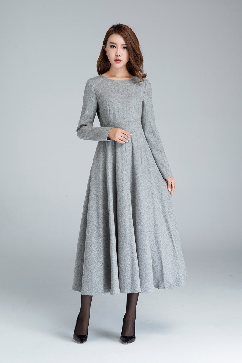 Long Sleeve Wool Dress Gray Dress Wool Dress Woman Dress | Etsy UK