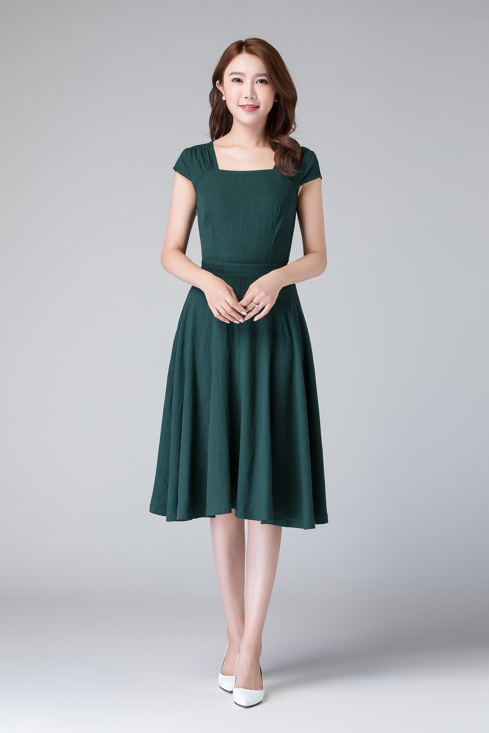 Vintage 1950s Green linen Dress Wedding guest dress fitted | Etsy